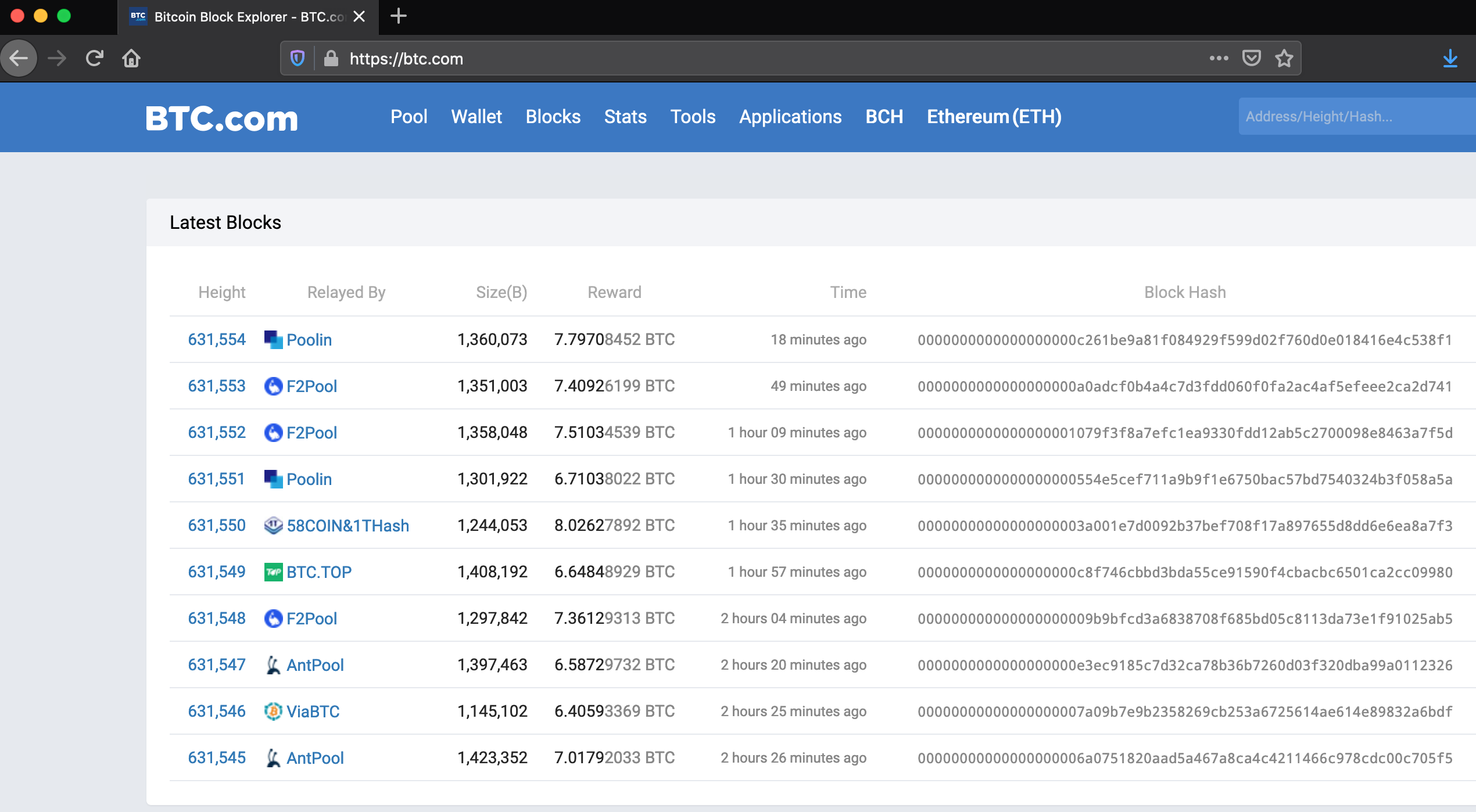 A screenshot from a blockchain explorer showing block details for one block