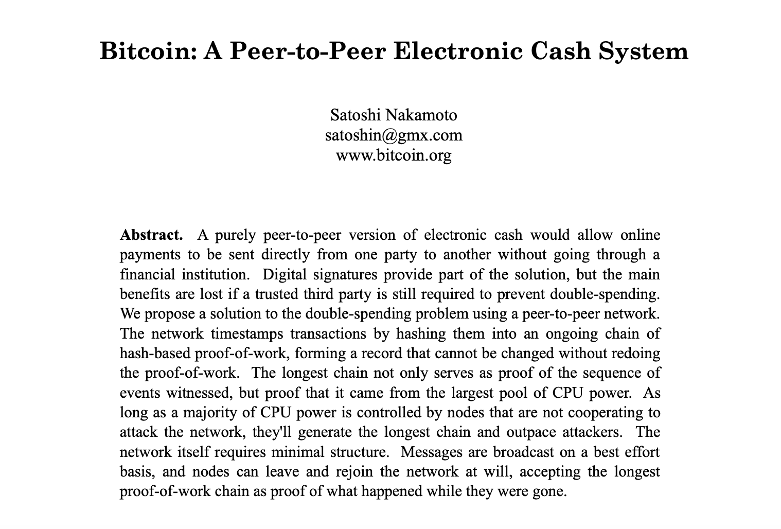 A screenshot of the 'bitcoin' paper