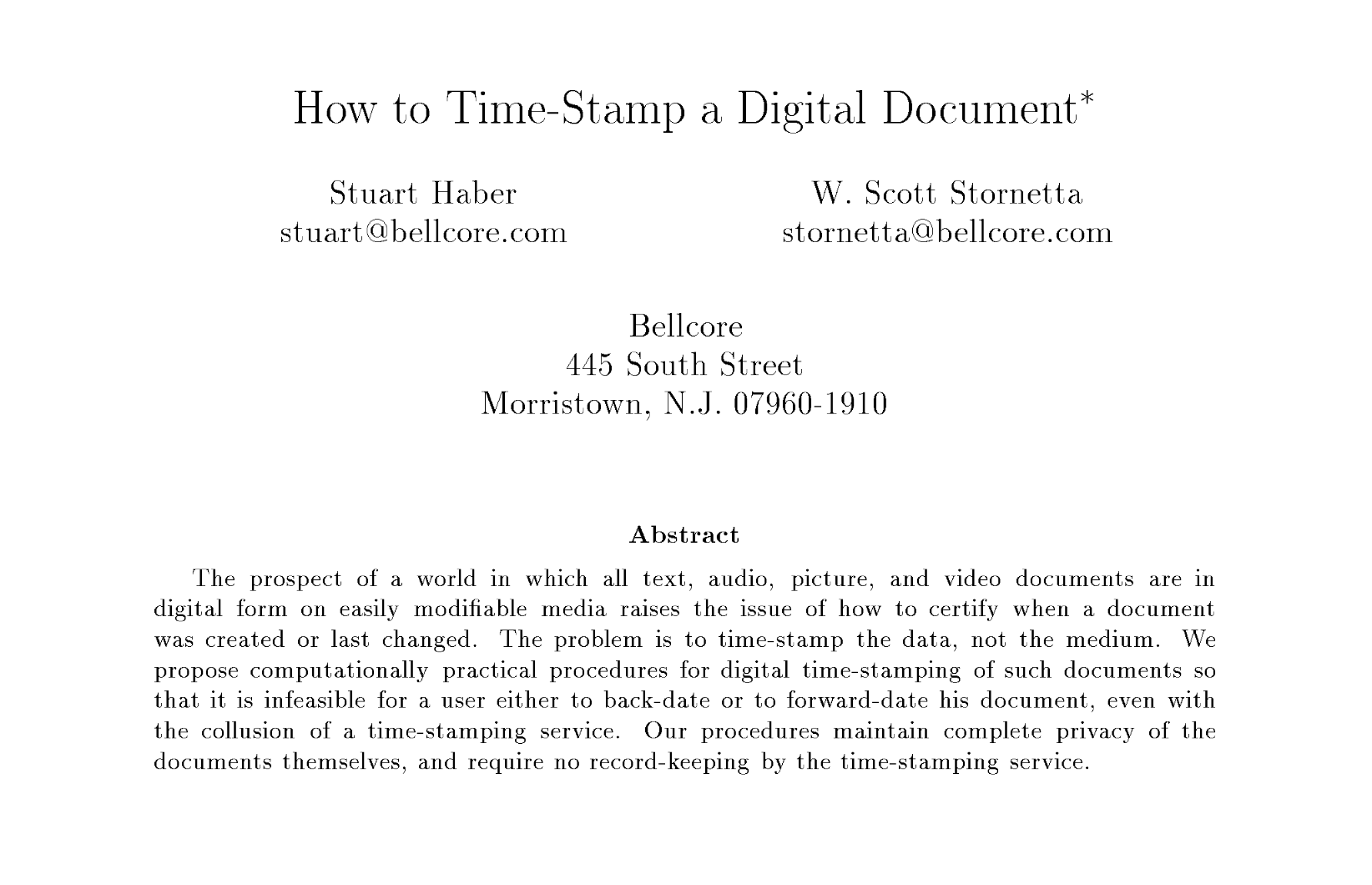 A screenshot of the 'how to time-stamp a digital document' paper