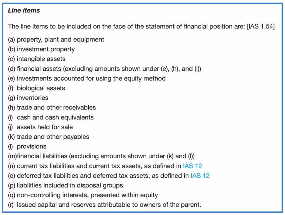 A picture of part of the content of IAS 1 to illustrate the rules provided by IAS