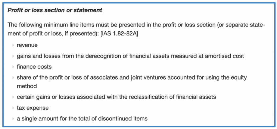 A picture of part of the content of IAS 1 to illustrate the rules provided by IAS