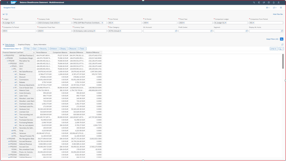 Multidimensional report - balance sheet/income statement