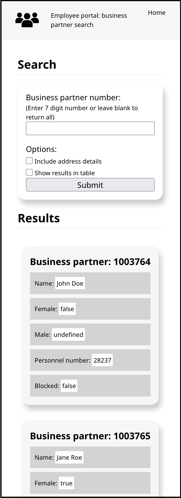 the front end - summary view on mobile