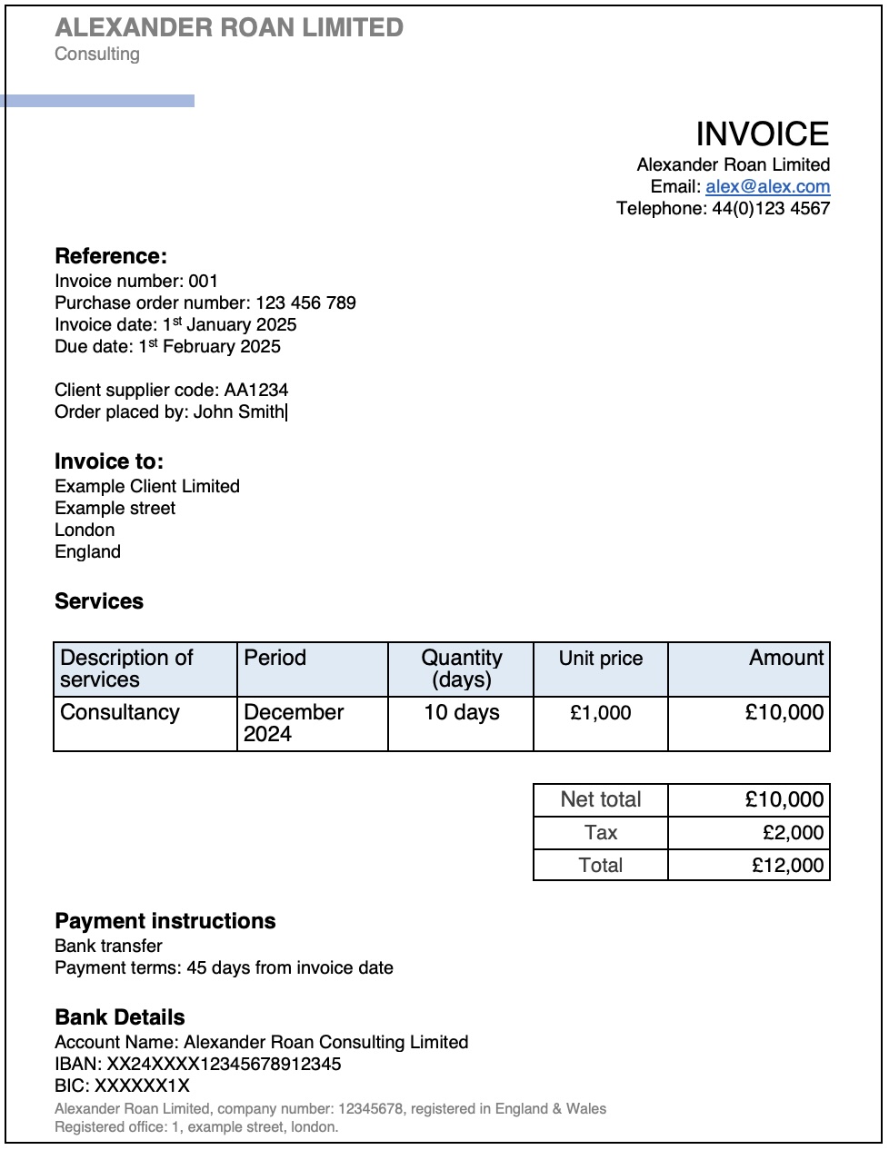 sample invoice