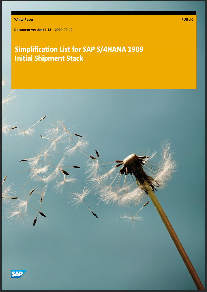 A picture of the cover of the SAP S/4HANA simplification items