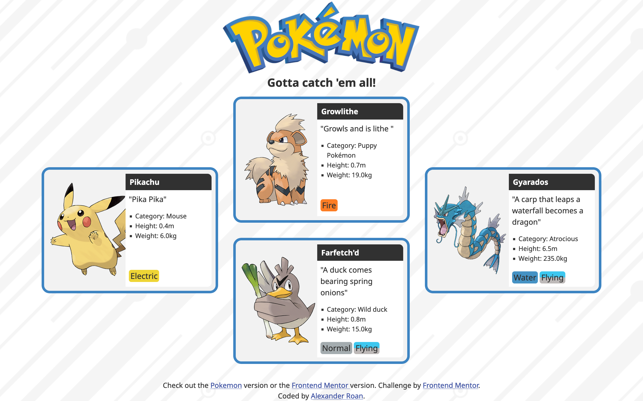 A screenshot of the design of a pokemon themed web page