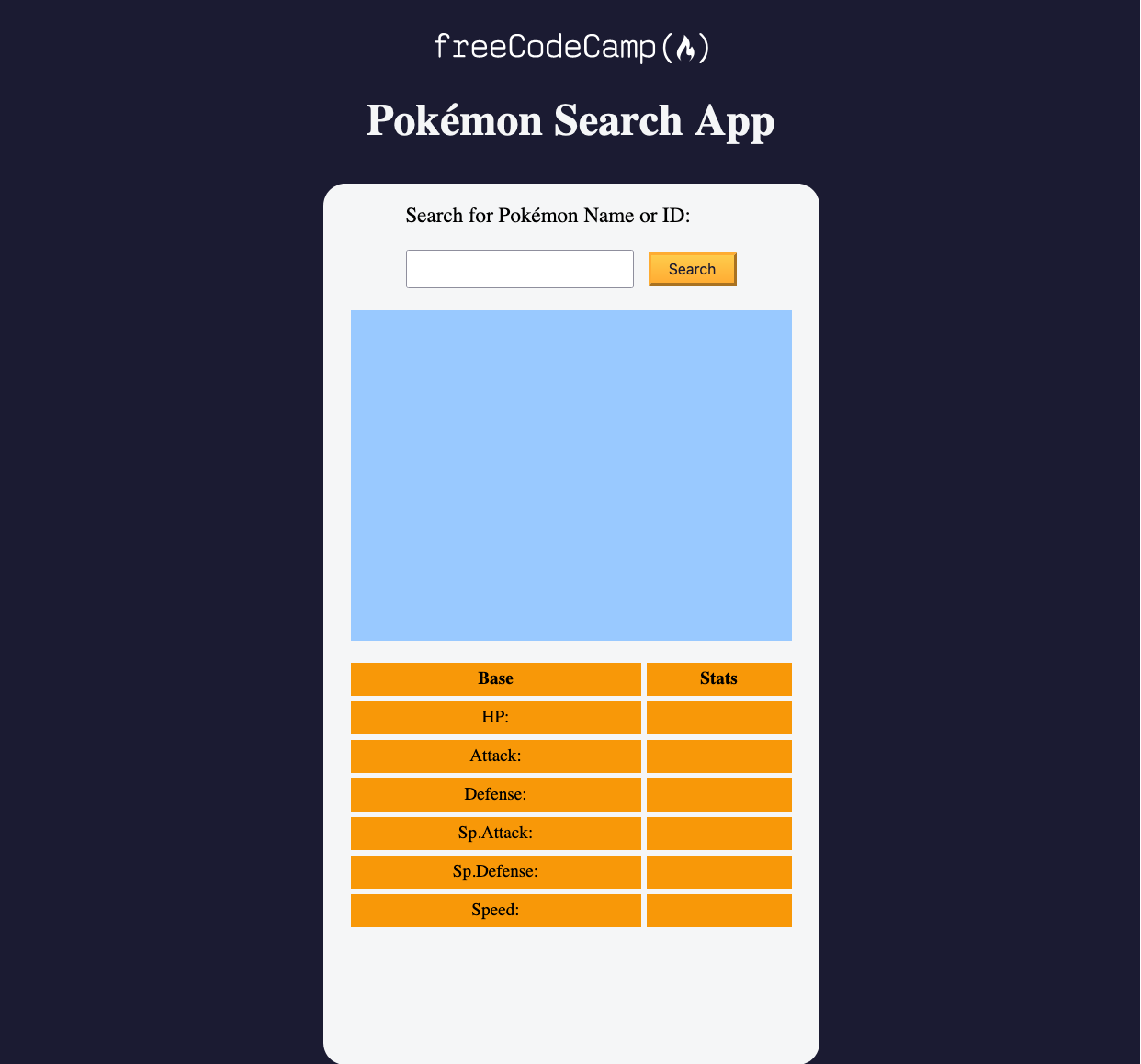 A screenshot of a pokemon search app